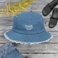 Distressed denim bucket hat